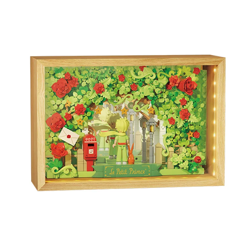 

Сказка Маленький принц Роза 3D художественная рамка Строительные блоки Зеркальная рамка со светом Цветочный настенный художественный декор Игрушка для взрослых в подарок