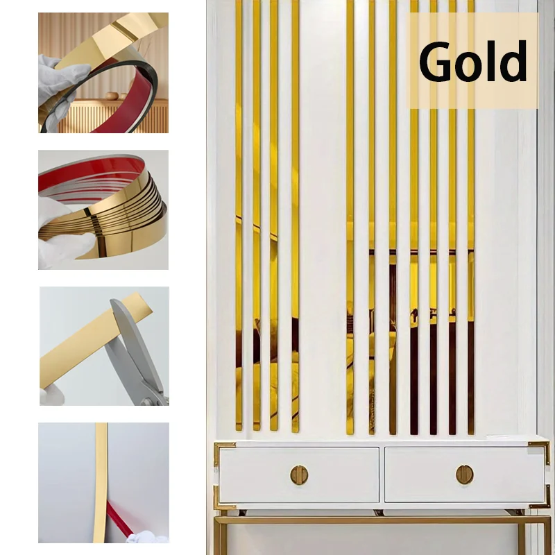 5-Meter Stainless Steel Strip, Cut To Desired Length, Self-Adhesive DIY Home Decoration, Easy To Peel and stick.