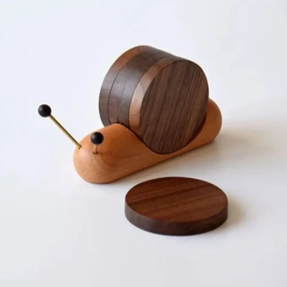 

Cute Snail Shape Drink Coaster Set Walnut Wooden Magnetic Tea Cup Mat Anti-scald Anti Slip Table Insulation Pad Living Room