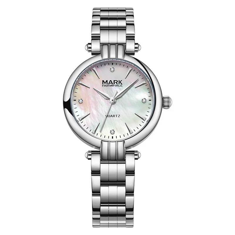 Mark Fairwhale Orologio da donna alla moda Semplice movimento al quarzo rosa Orologio da polso ghiacciato con quadrante di perle di lusso per regalo da donna