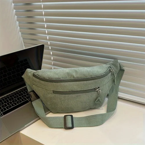 Imagen 2 del producto Bolso de pecho de pana a la moda para mujer, bolso cruzado informal con correa de espagueti, correa ajustable con cierre de cremallera, bolsillo frontal para ir de compras