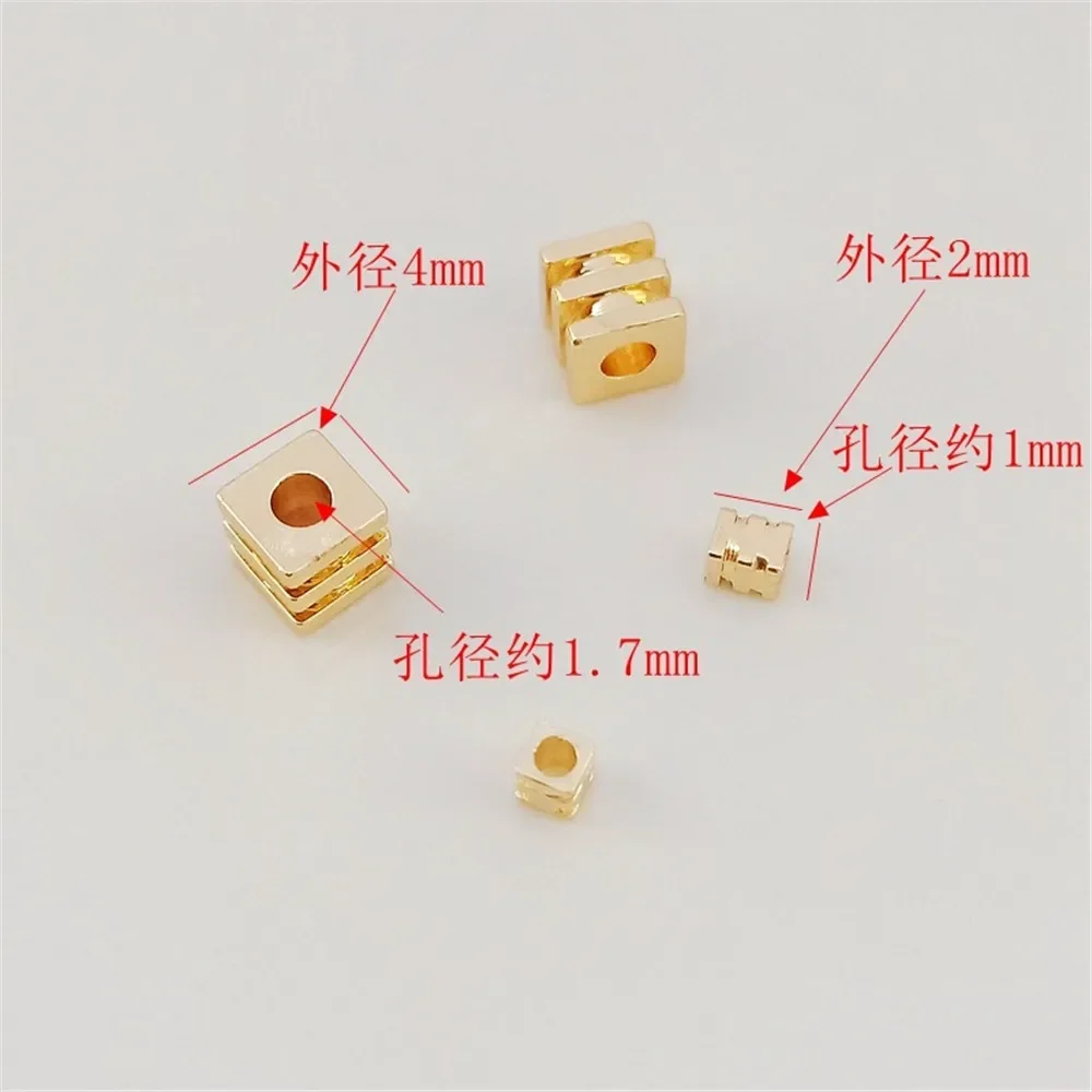 14K Gold-plated Square Beads Spacer Beads String Beads Loose Beads Bracelet Necklace Handcrafted with Holes Beads DIY Jewelry
