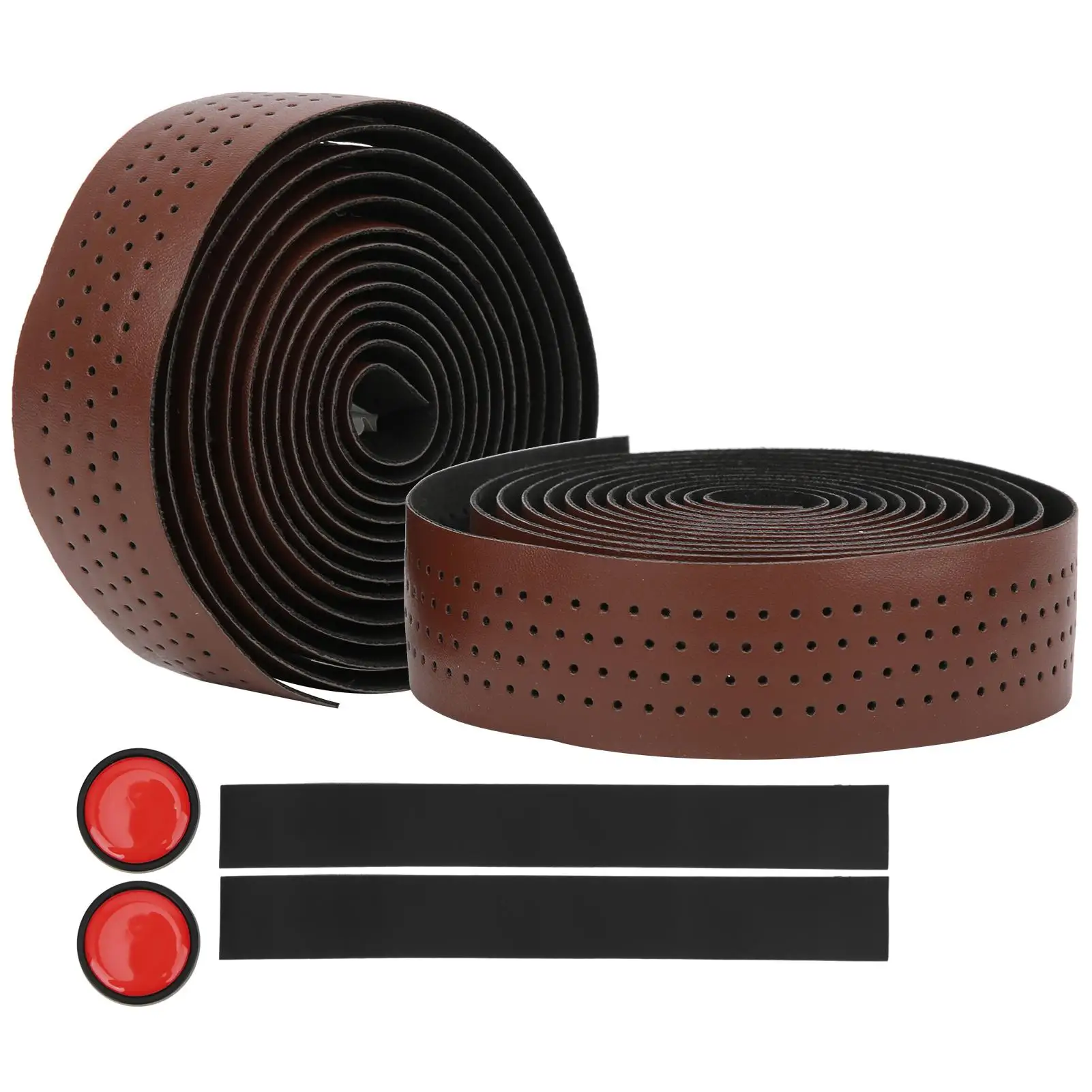 2Pcs PU Leather+EVA Bike Handlebar Tape Set Anti-Slip Cycling  Strap with Plugs