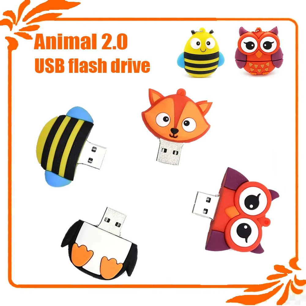 

Cartoon Animal Penguin Fox Owl Pen Drive Cute Pendrive USB 2.0 Flash Drive Key Chain Memory Stick Gifts for Children 64GB 32GB