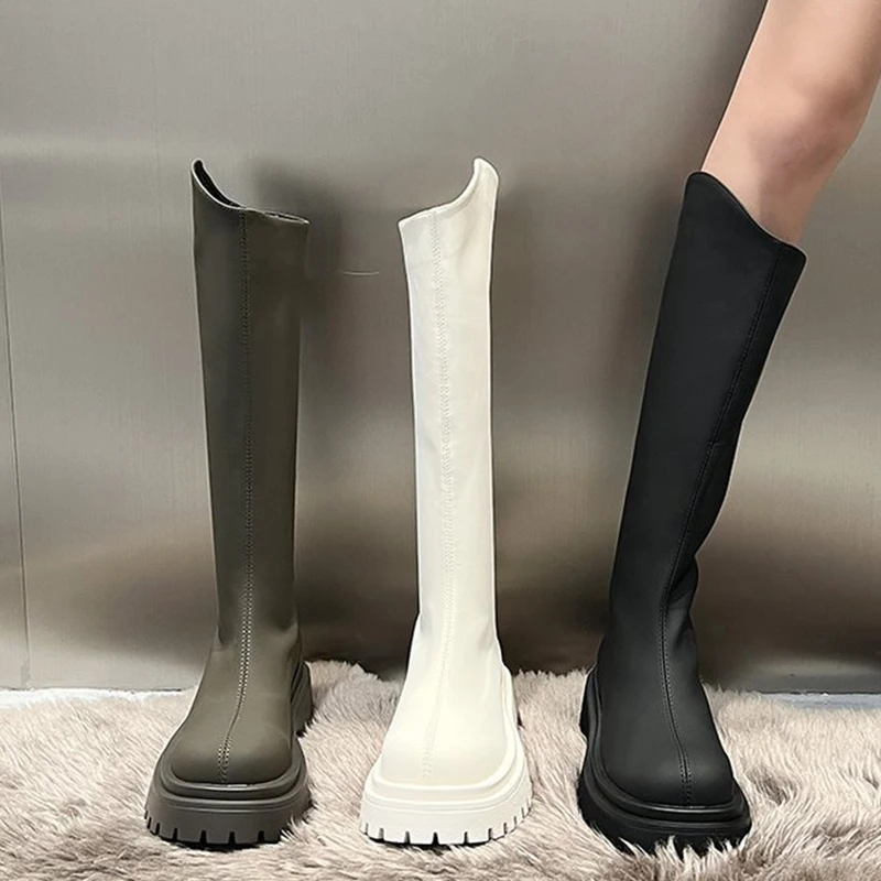 Fashion Round Toe Long Ladies Modern Boots Zippers Outdoor Female Casual Thick Soled Shoes Chelsea Women Knee High Boots