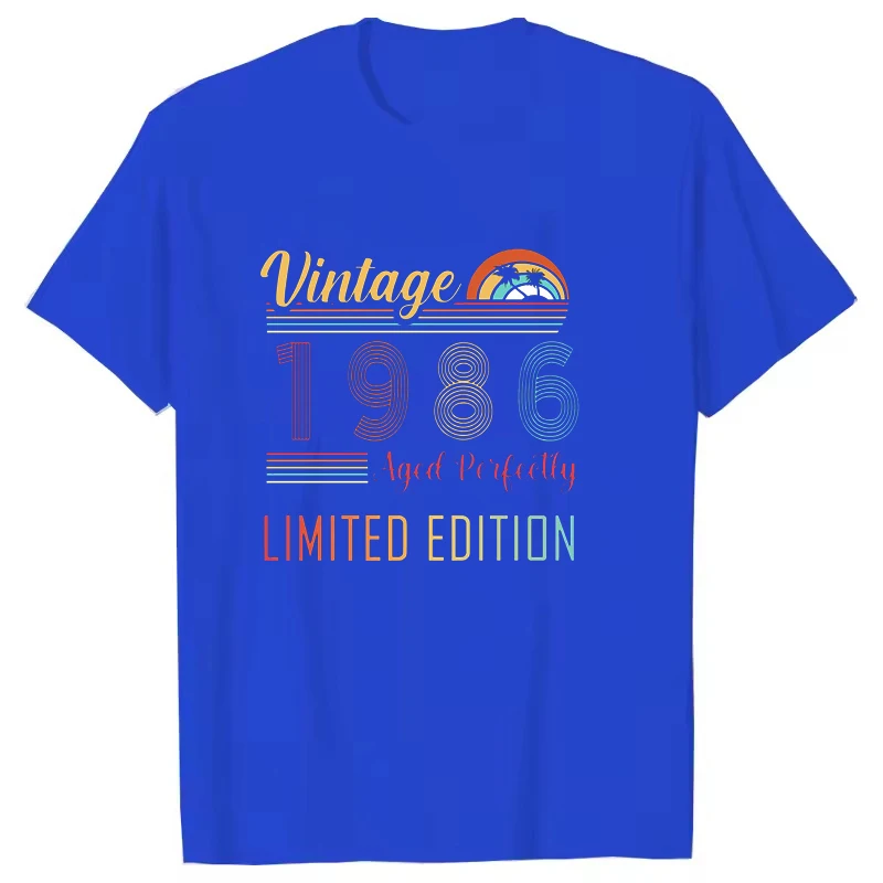 Vintage 1986 Limited Edition Muster T-Shirt für Männer und Frauen, kurze Ärmel, Harajuku, Unisex, lustiges T-Shirt, Sommertrend, große Größe, Paar-Tops – Detail 3