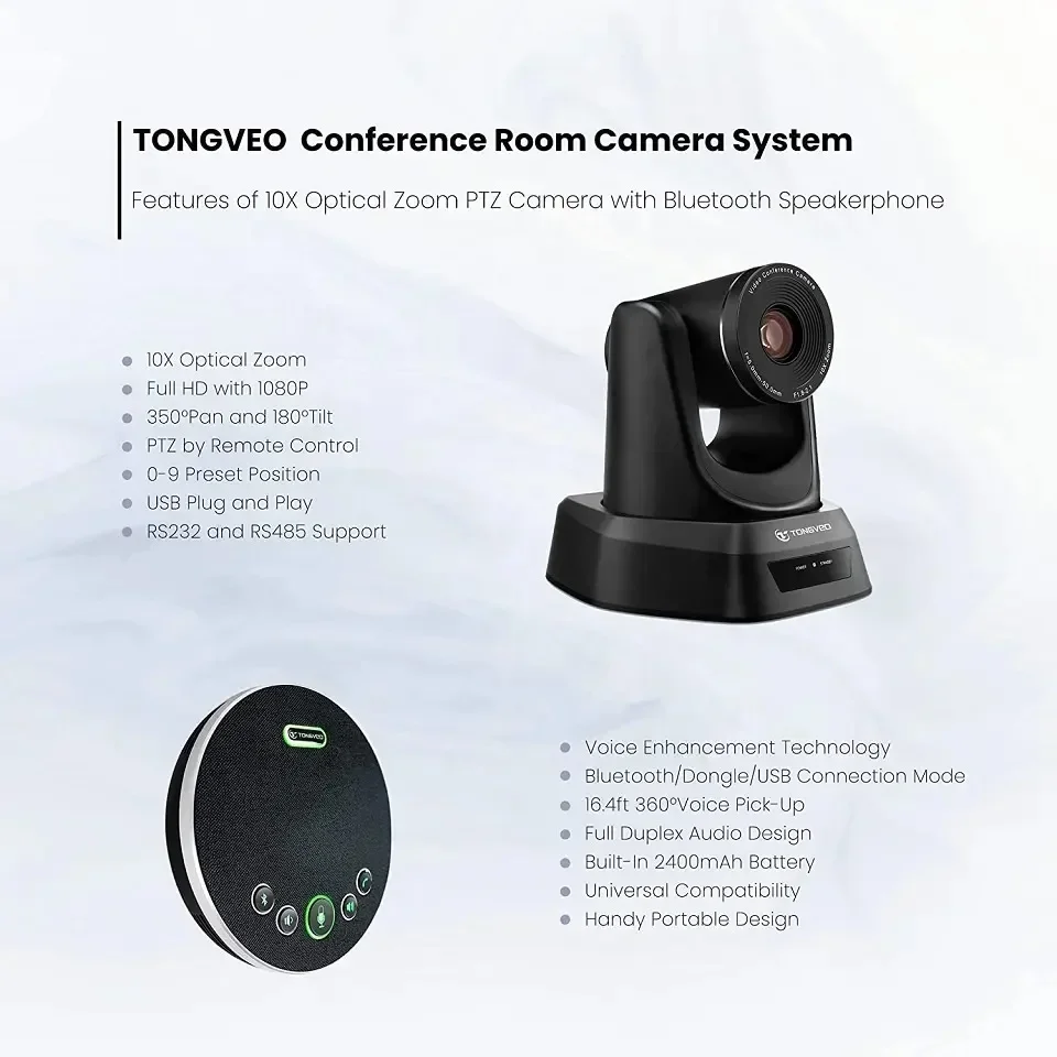 BT Audiovisual Collaboration System 10xOptical Zoom 1080p IR Remote Control Camera Wireless Dongle Bluetooth Speakerphon