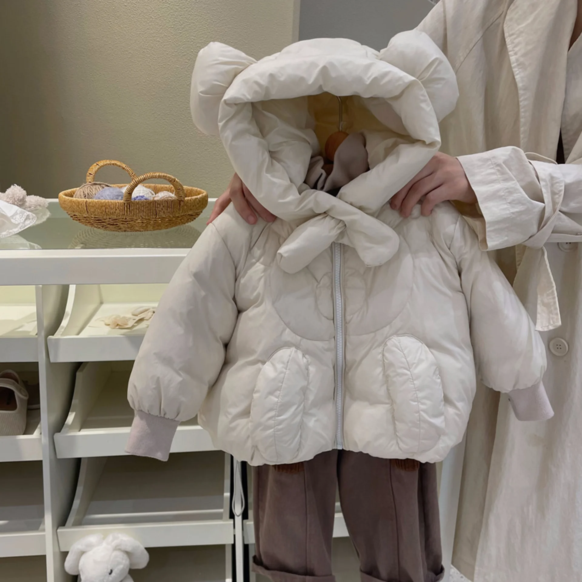 

New Autumn and Winter Children's Warm Down Jacket Teddy Bear Hooded Jacket Boys' and Girls' Stylish and Cute Clothes