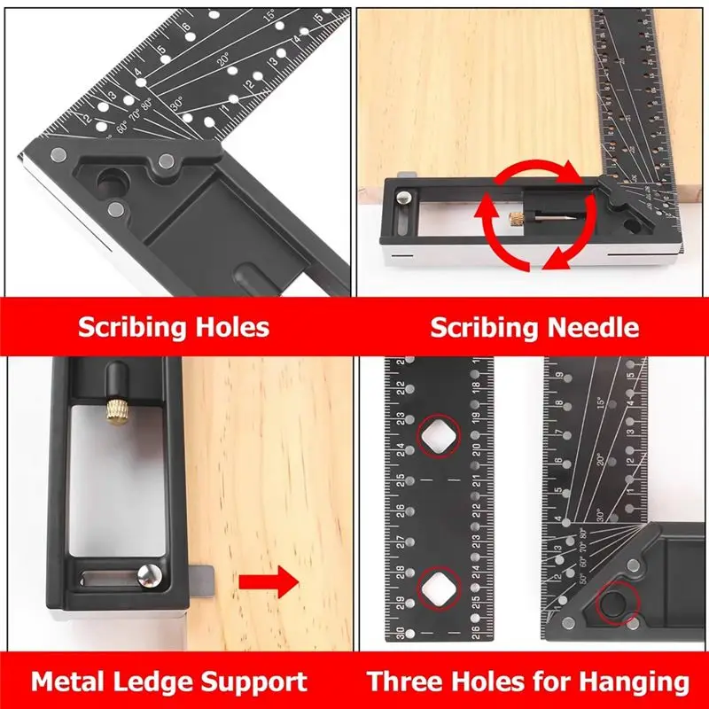 [NEWA08R】 40CM Precision Marking Right Angle Ruler  45/90 Degree Hole Angle Ruler  Industrial Scribe Marking Angle Gauge  Woodwo
