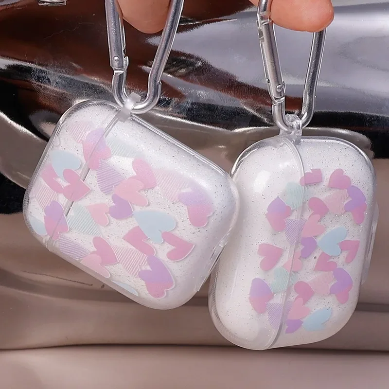 Glitter Heart Soft Silicone Case For AirPods Pro 2 1 Charging Box Protector Cover with Hook For Apple AirPods 1 2 3 Gen Fundas