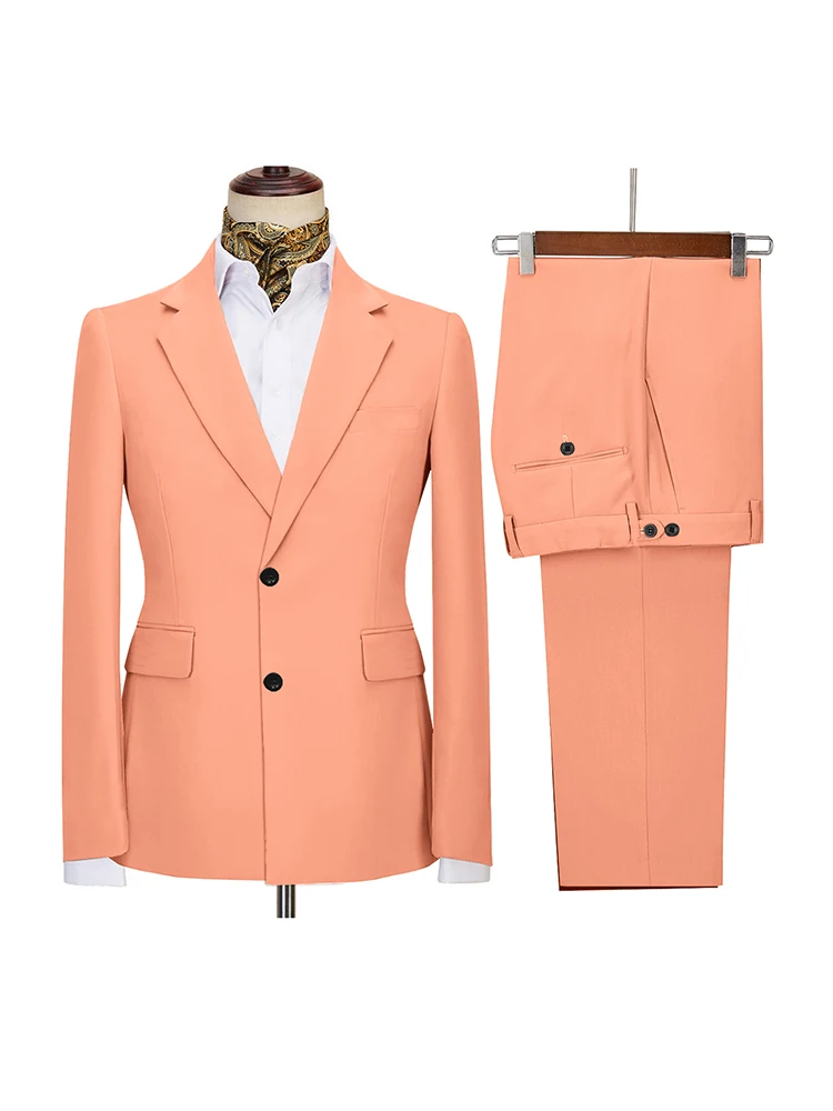 

Мужской элегантный деловой пиджак, однобортный костюм с лацканами и длинными рукавами, коктейльный костюм, пиджак и прямые брюки, комплект из 2 предметов