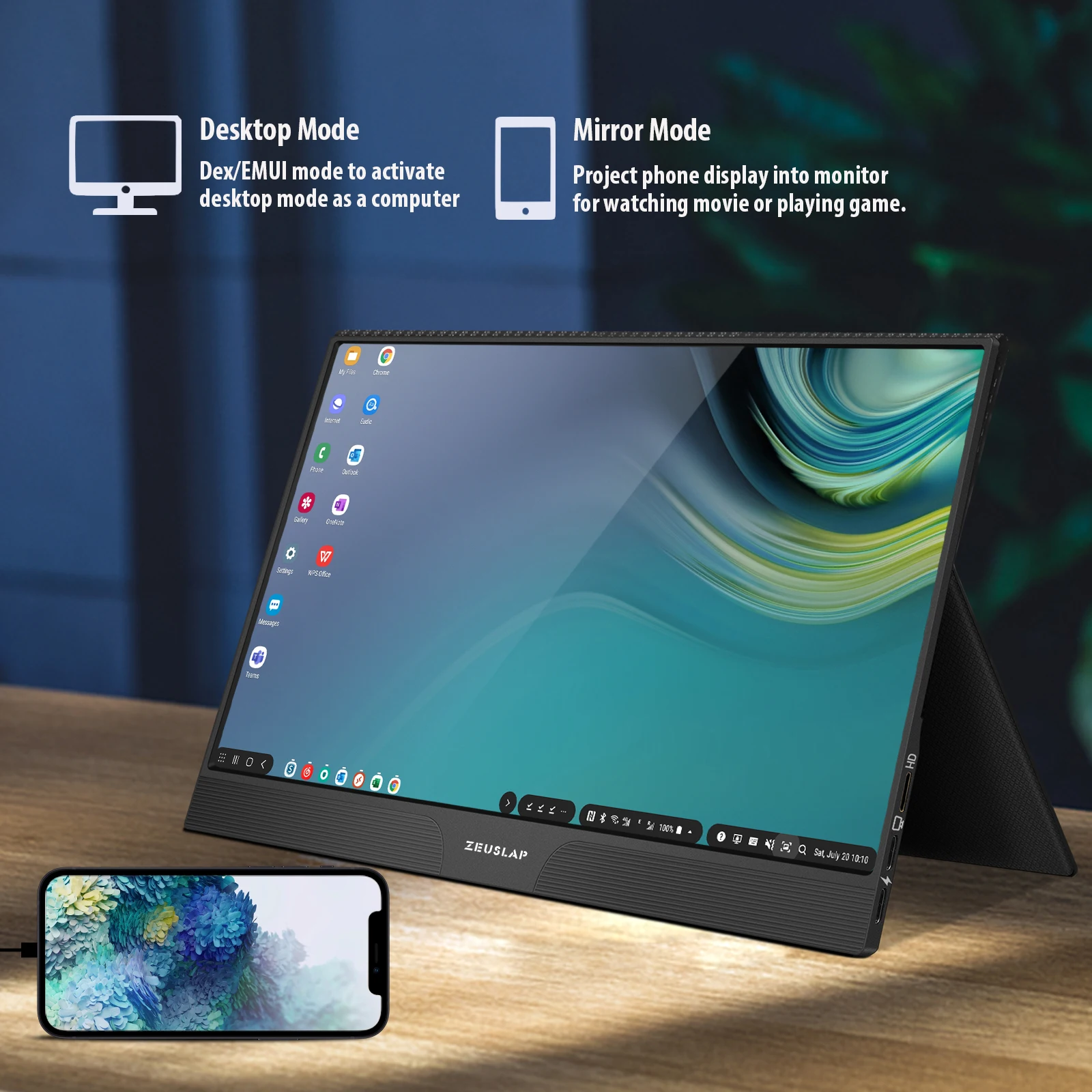 Imagem -04 - Zeuslap-monitor Portátil Compatível com Tela Sensível ao Toque Usb c Hdmi Z15st 15.6 Fhd 1080p Samsung Dex Huawei Emui Smartisan Tnt