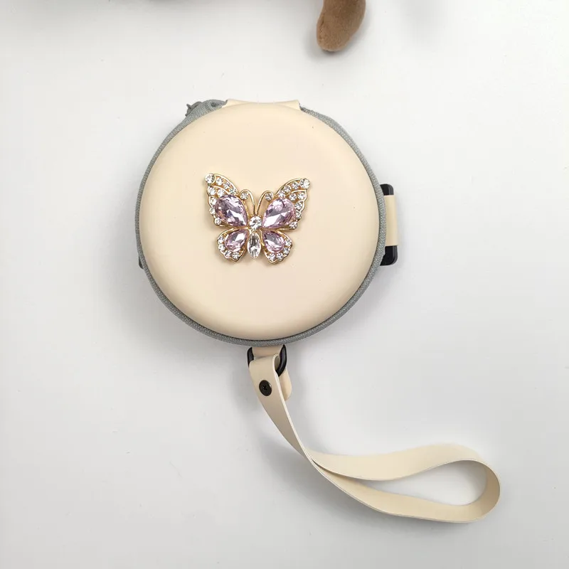 مطعمة حجر الراين طوي النظارات الشمسية المستديرة حقيبة للتخزين ريترو موضة البيج النظارات الحقيبة إيفا للطي نظارات حالة B1