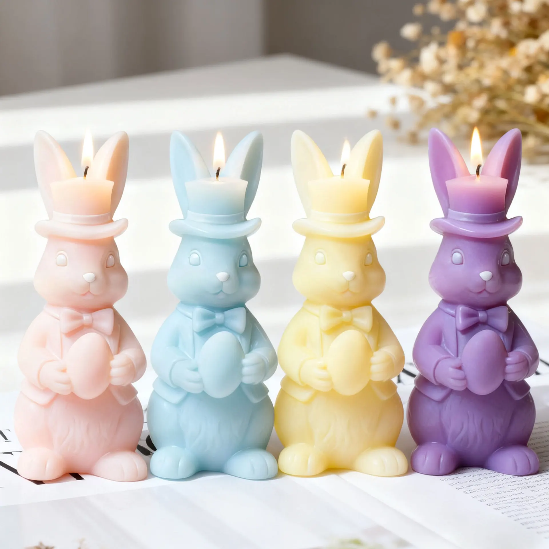 3d laço coelho vela de páscoa molde de silicone artesanal aroma gesso resina moldes dos desenhos animados forma de coelho vela fazendo suprimentos