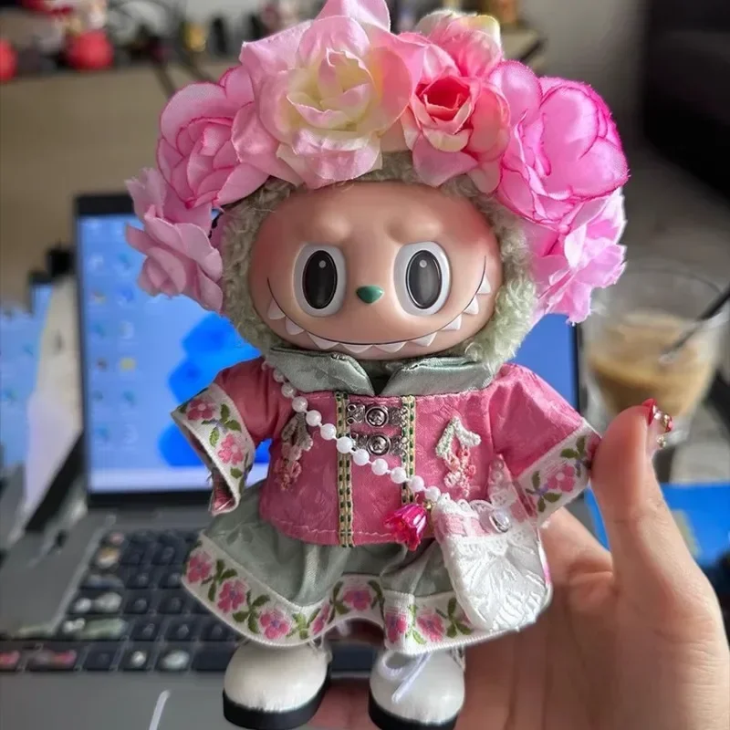

17cm Clothes LABUBU Glue Pendant Clothes Kawaii Hairpin Flower Cartoon Decor Outfit Cute Children Toys Clothes Decor Toy
