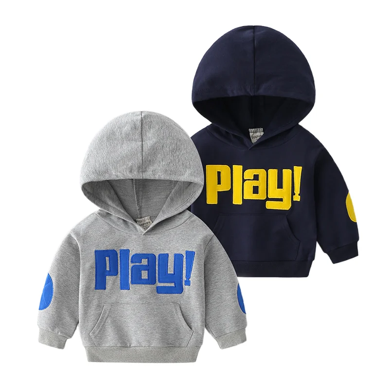 Kids Hooded Sweatshirt Boys' Letters Patch Embroidery Pullover Hoodie Spring/Autumn 2024 Available for Ages 3-8, 2 Color Options