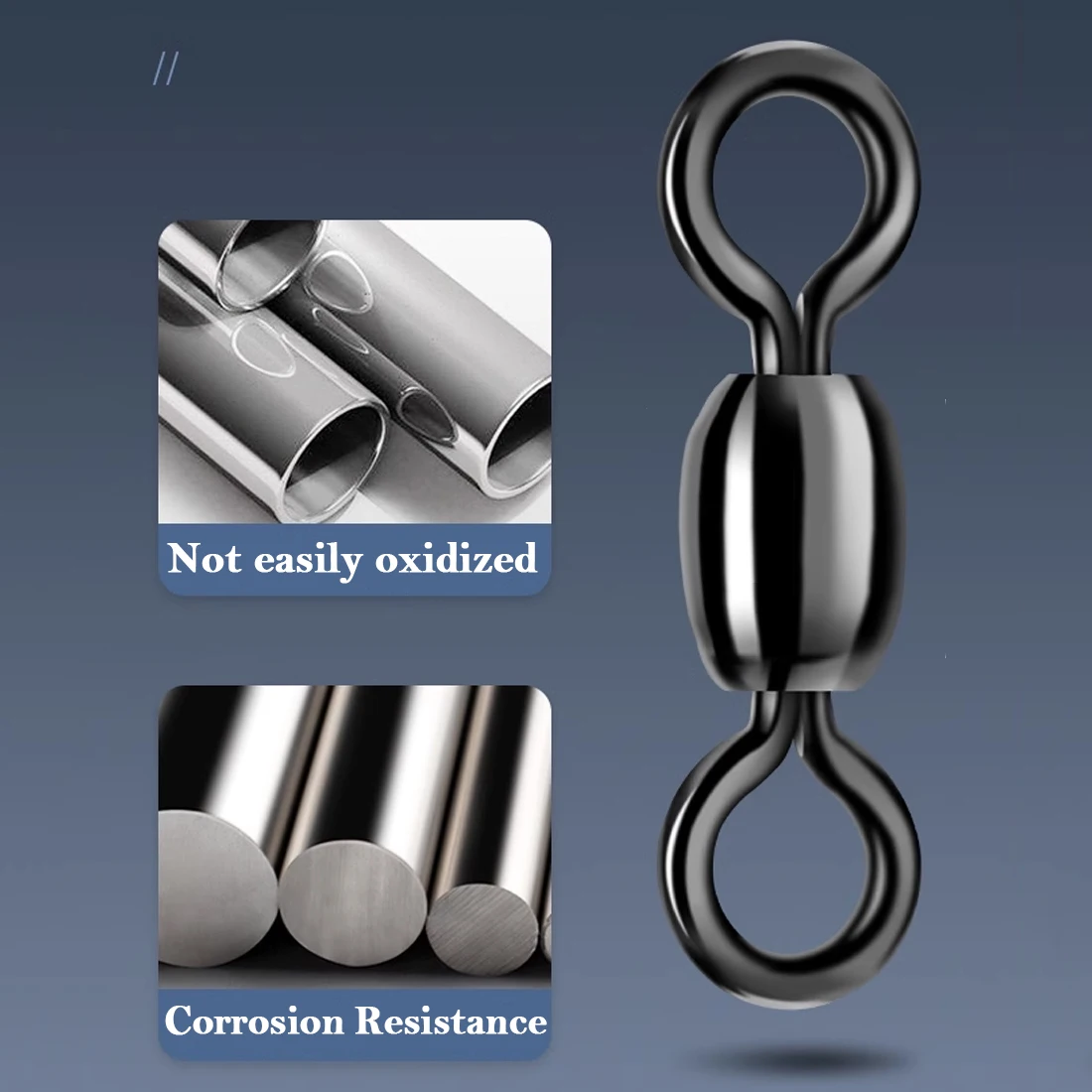 FishTrip 50 ชิ้น Rolling Swivels ตกปลาสแตนเลสหมุน Heavy Crane น้ําเค็มหมุนตกปลานิกเกิลสีดํา