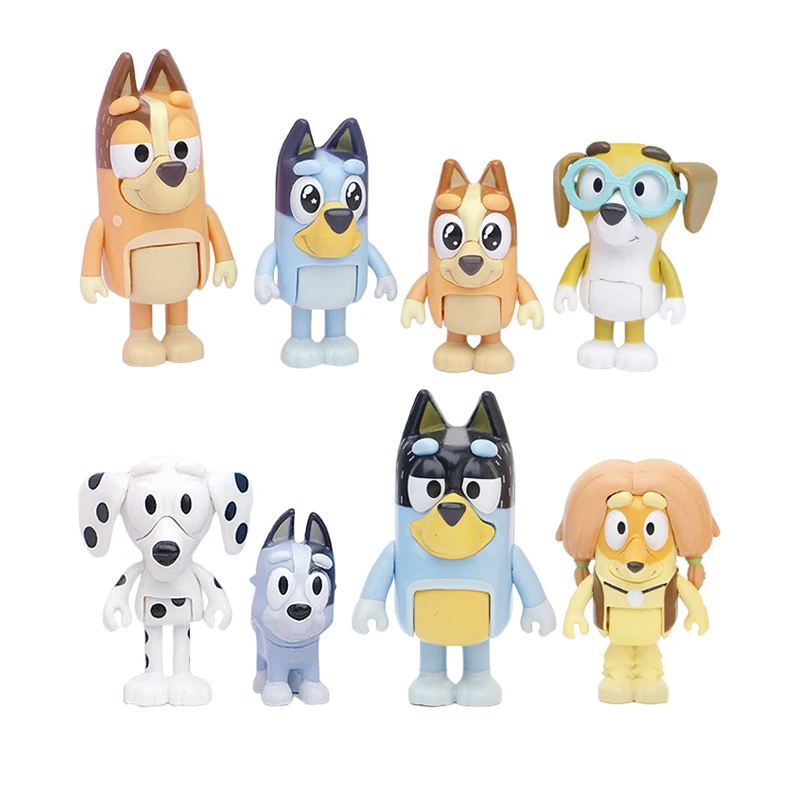 دمى عائلة بينجو زرقاء ، نموذج لعبة كرتون شهير ، زخارف سطح المكتب ، مفاصل جرو ، مقصوص عائلي منقول ، 8 في كل مجموعة #1