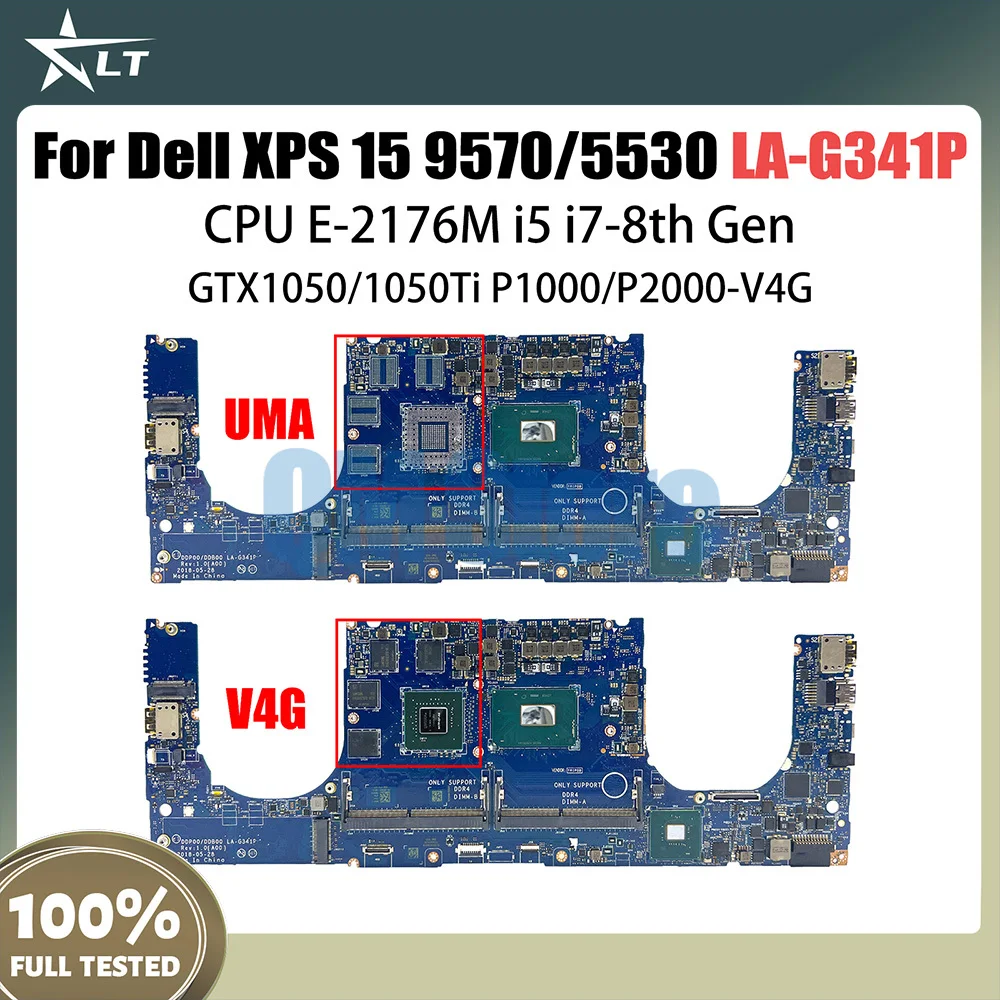 Placa-mãe portátil para Dell, LA-G341P, Dell Precisão 5530, 9570, 0VDJMX, E-2176M, i5, i7, CPU GTX1050, 1050Ti, P1000, P2000, V4G