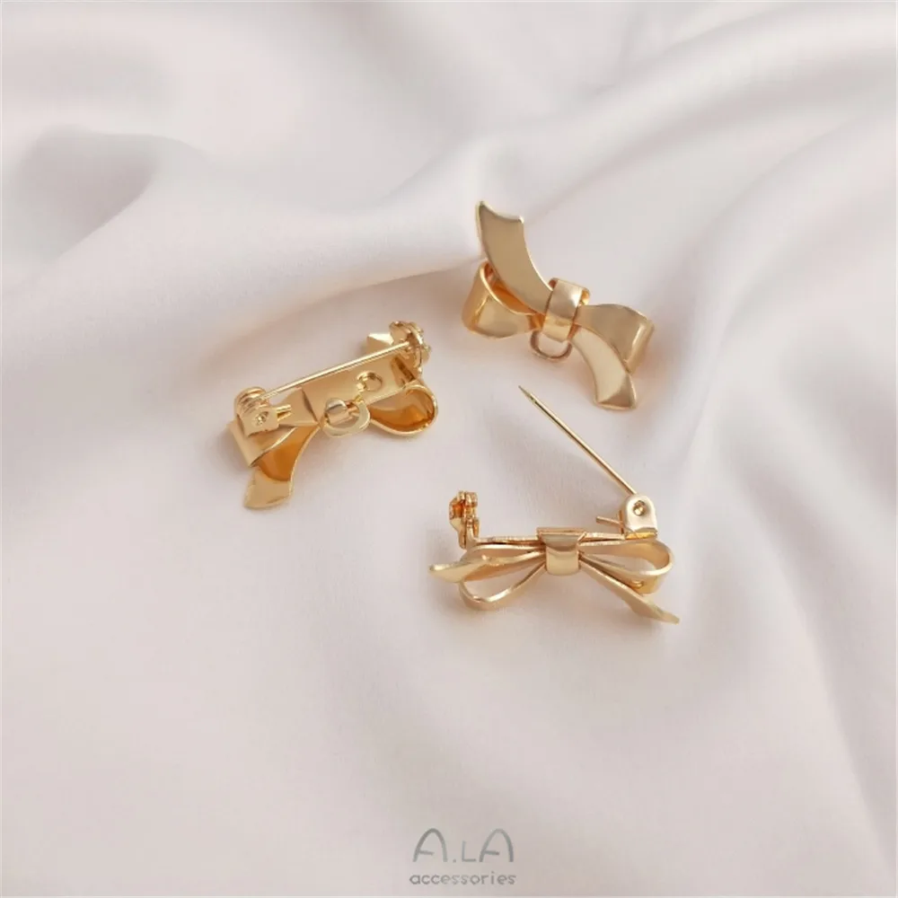 14K gold bow-tie brooch handmade with hanging ring brooch DIY material gold plated brooch accessories