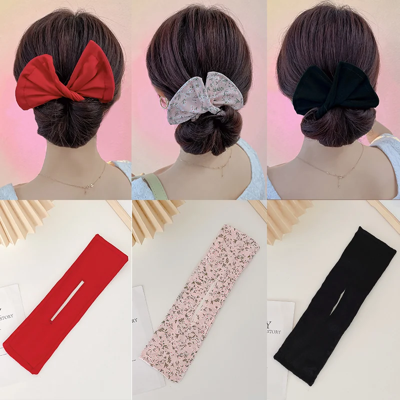 Fashion Women Girls Printted Knotted Deft Bun Hair Bands Rope Headband Fabric Hair Clip Hair Making Tool Hair Accessories