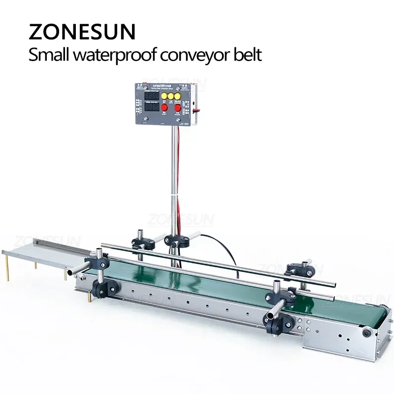 ZONESUN 1200mm Automatic Waterproof Conveyor Belt Fiber Optic Sensor Small Digital Control Belt For Liquid Filling Machine