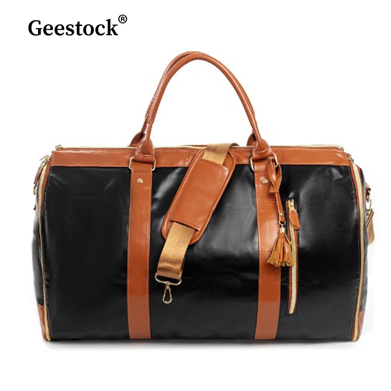 Geestock Foldable Suit Travel Bag Luggage Waterproof Women\'s Travel Convenient Carry-On Clothing Bag Large PU Leather Gym Bag