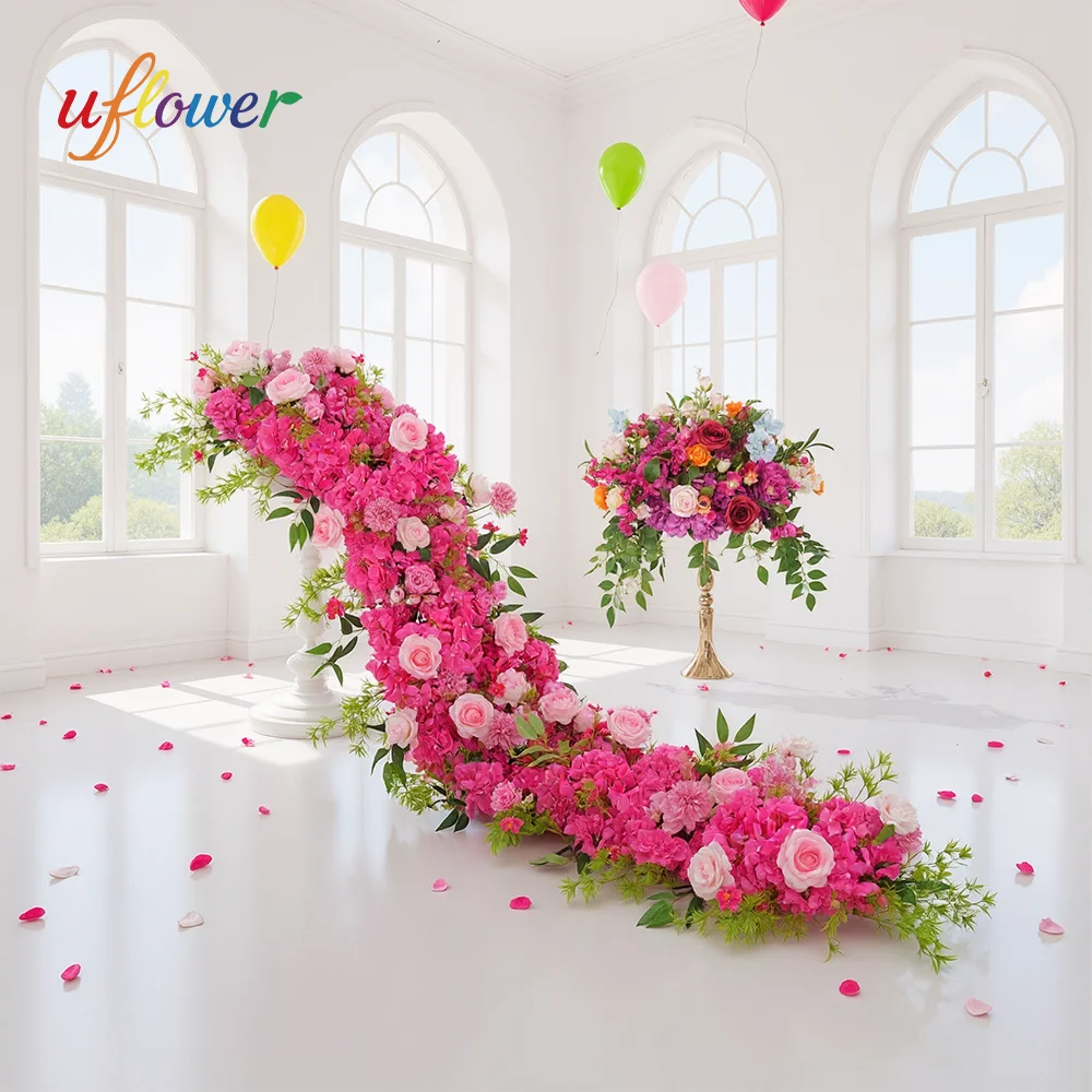 

Uflower 2M Pink Rose Artificial Flower Row Runner Floral Ball Decor Backdrop Arch Wedding Table Centerpiece Bouquet