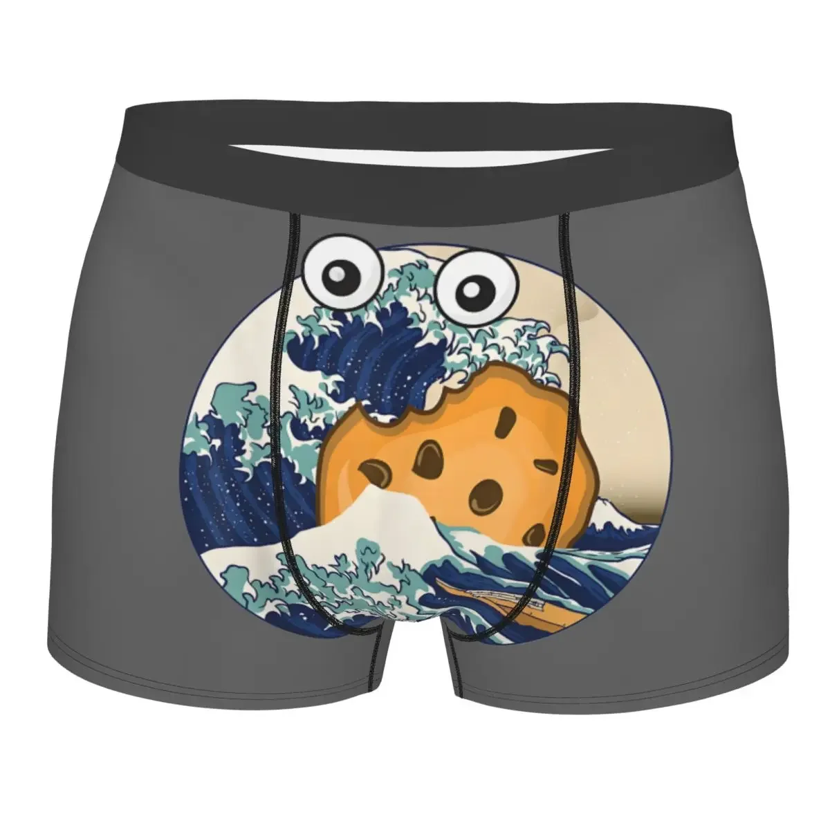 Custom Funy Great Wave Eating Cookie Underwear Men Breathable Boxer Briefs Shorts Panties Soft Underpants For Homme