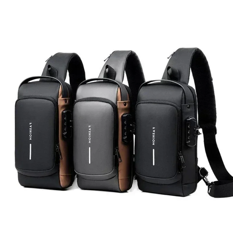 

USB Charging Crossbody Package Men Anti Theft Chest Bag Shoulder Bags School Short Trip Messengers Bags Men's Oxford Sling Pack