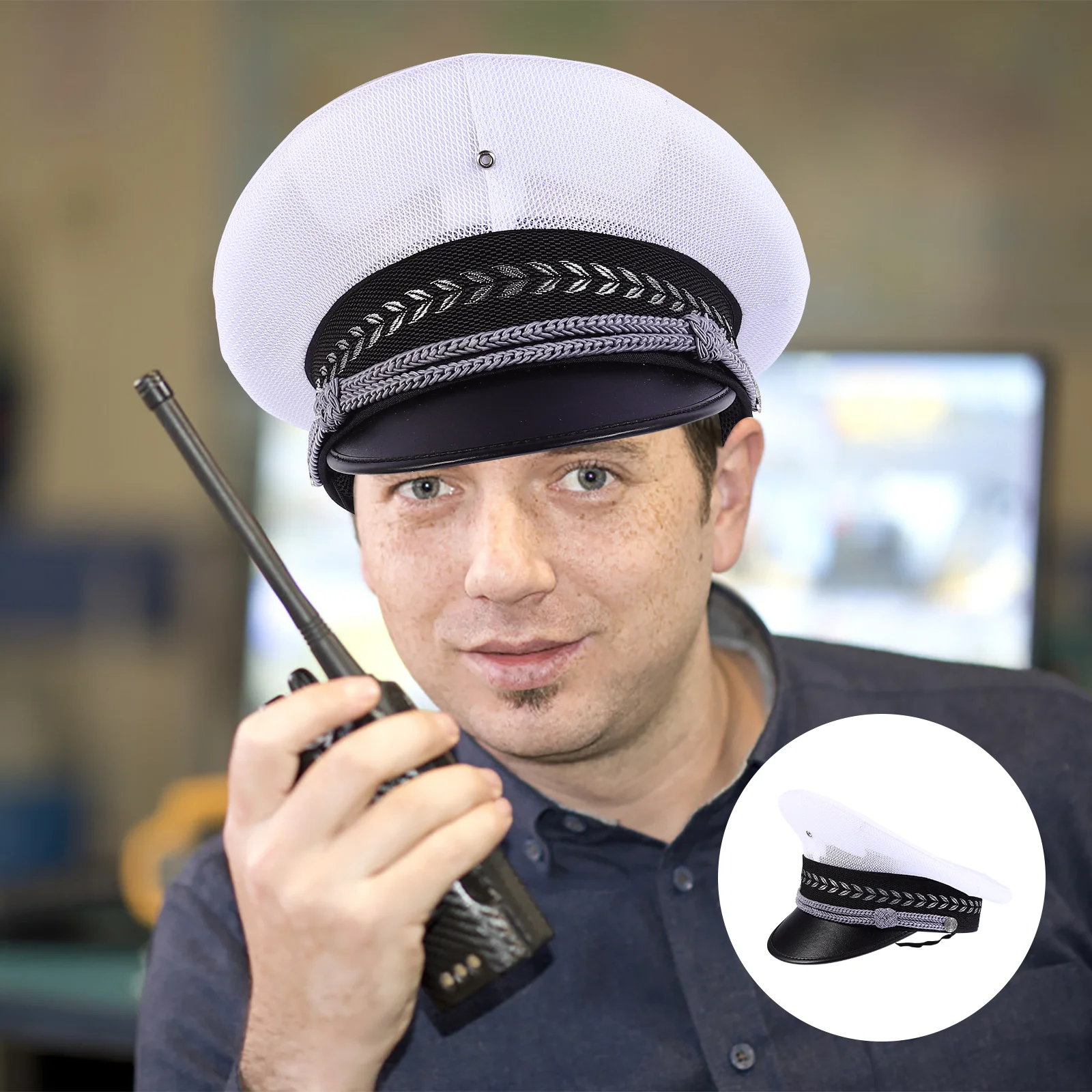 

Big Brim Hat Security Cap Breathable Cotton Polyester Guard Costume Mesh Design Comfortable Wear Uniform Caps Stage Props Party