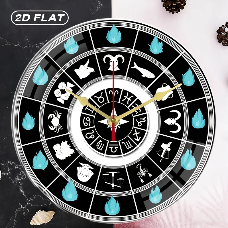 Twelve Constellation Theme Round Silent Acrylic Wall Clock,Non-Ticking,For Home Decor,Office, Classroom,Living Room,Bedroom,Gift