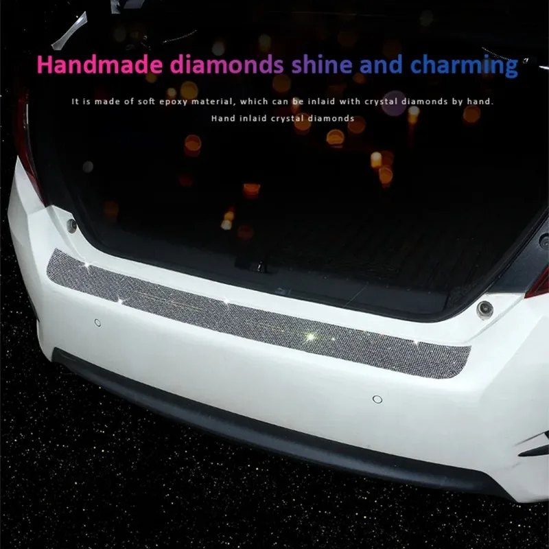 Bling Rhinestone Car Rear Bumper Protector Stickers Decals Resistant Non-Slip Anti-Scratch Car Exterior Accessories for Women