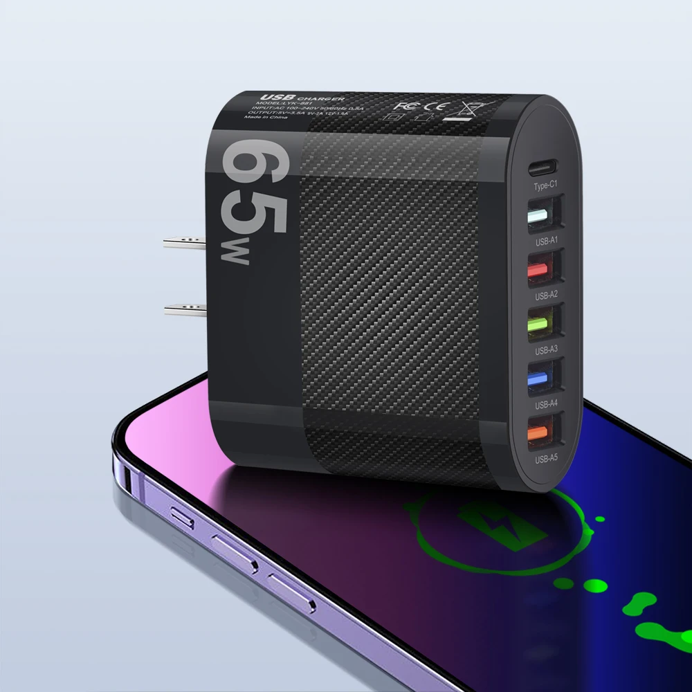 3.1A 5Ports USB Charger PD Charging Adapter For Xiaomi iPhone 13 Samsung Mobile Phone Plug Charging QC 3.0 Wall Charger