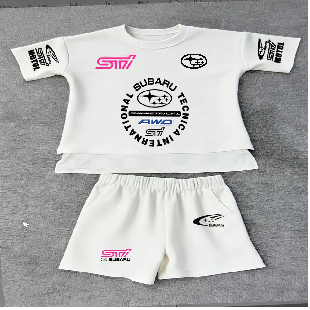 

2026 new Korean version unisex outerwear Korean style plus loose short sleeved shorts set SUBARU print versatile trendy style
