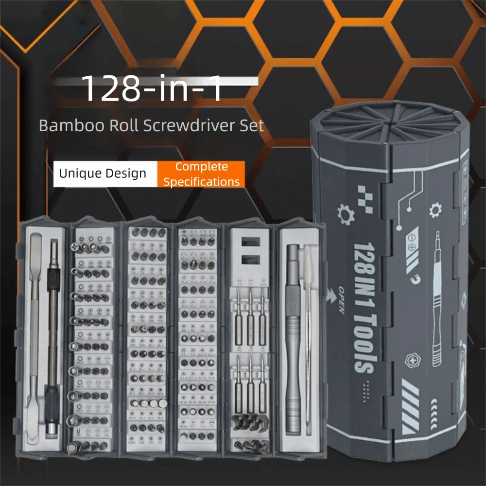 

Hexagonal Shaped 128-Piece Screwdriver Set Magnetic Bits Portable Case Precision Screwdriver Set Phillips Torx Durable Design