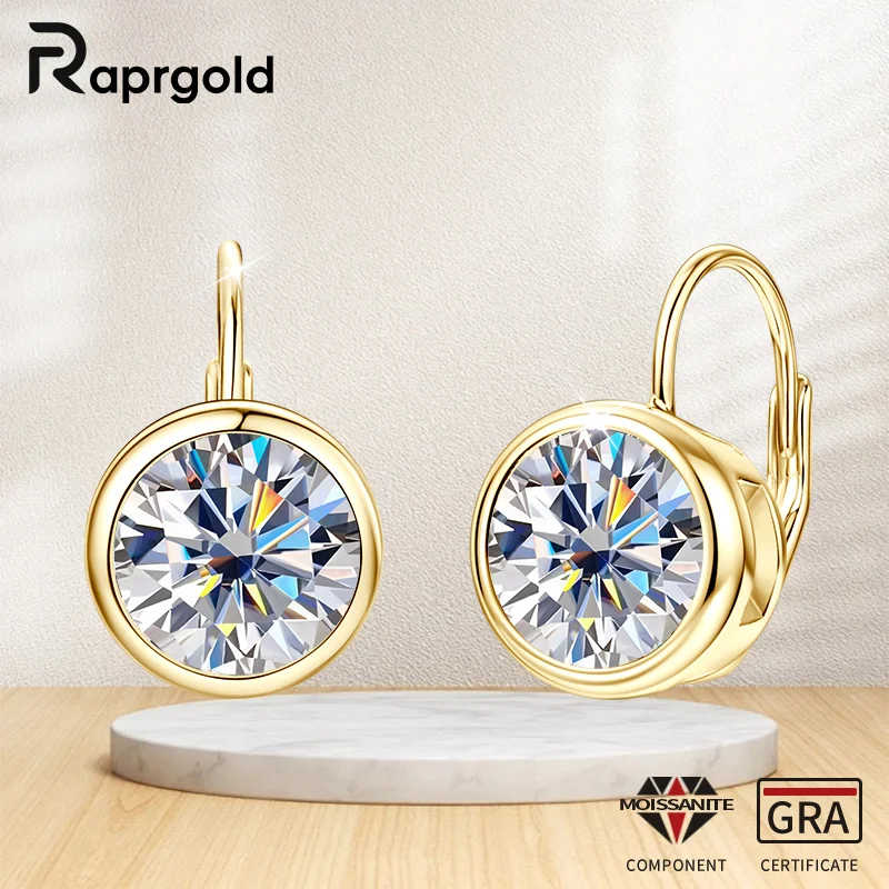 

RAPRGOLD GRA Certified 1-2CT Round Moissanite Hoop Earrings for Women Real S925 Sterling Silver Clip Earring Fine Jewelry Gifts