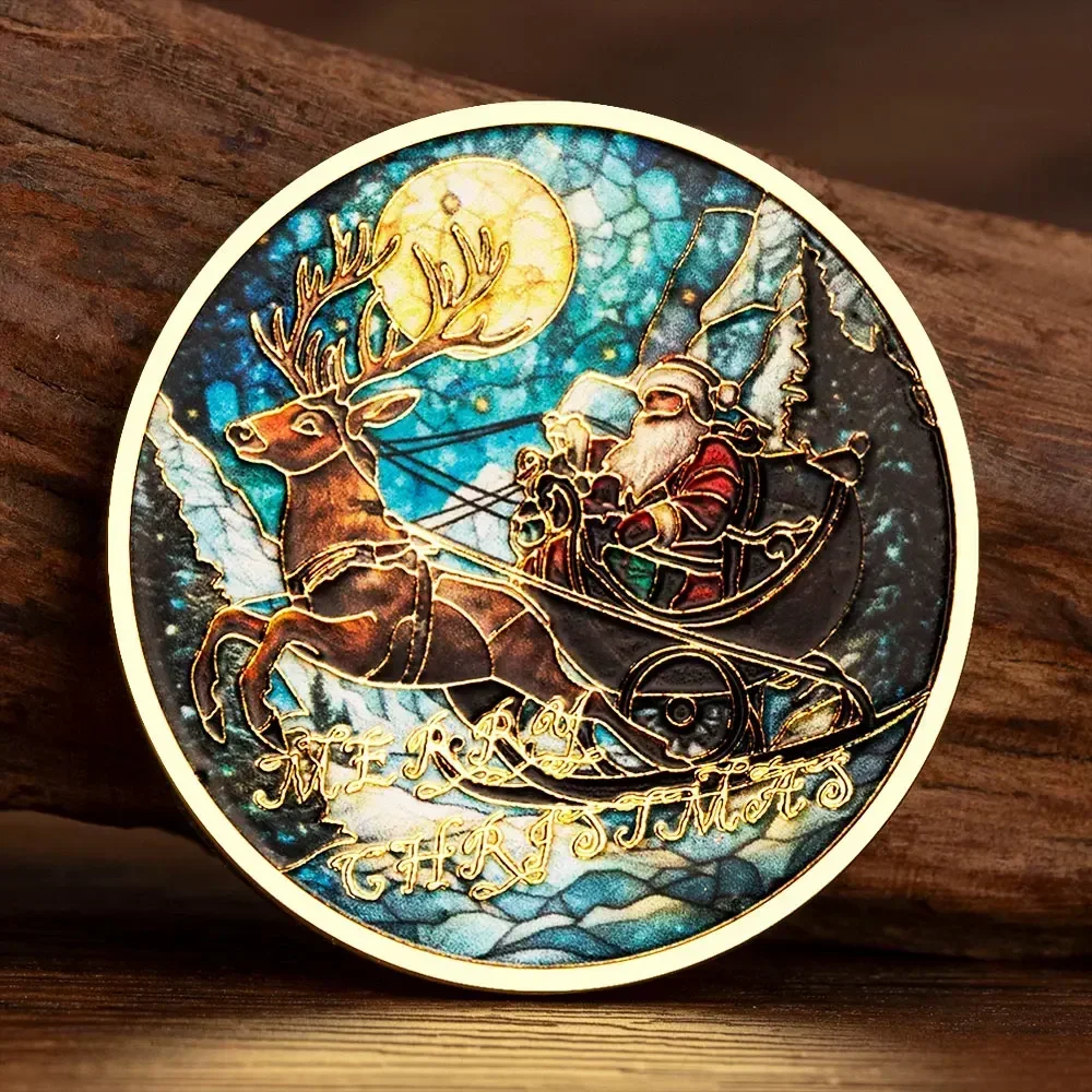 Moneta della collezione di buon Natale Monete commemorative placcate in oro con Babbo Natale e renne Splendidamente regalo di Natale