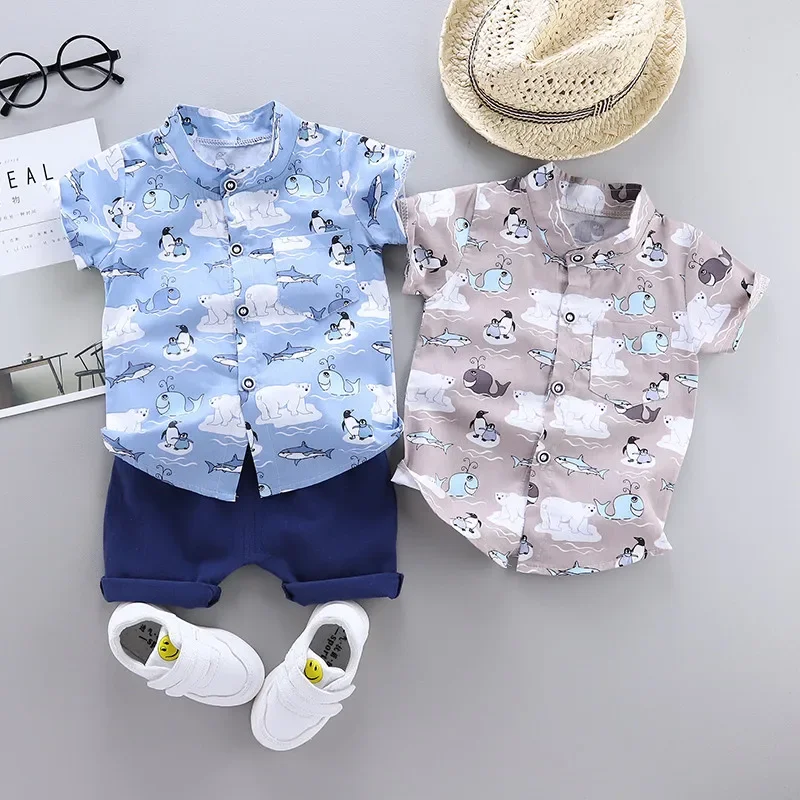 

Summer Children Fashion Clothing Suit Kids Boys Print Causal Short Sleeve Shirt Shorts 2Pcs/sets Kids Infant Toddler Clothes Set