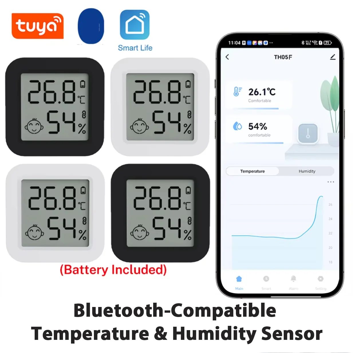 

Tuya Smart Humidity Temperature Sensor Mini LCD Screen Bluetooth-Compatible APP Remote Monitoring Home Automation Support Alexa