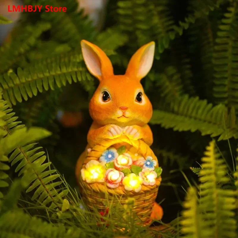 

LMHBJY Creative Simulation Solar Rabbit Basket Decoration Ornaments Home Decoration Garden Courtyard Resin Handicraft Set