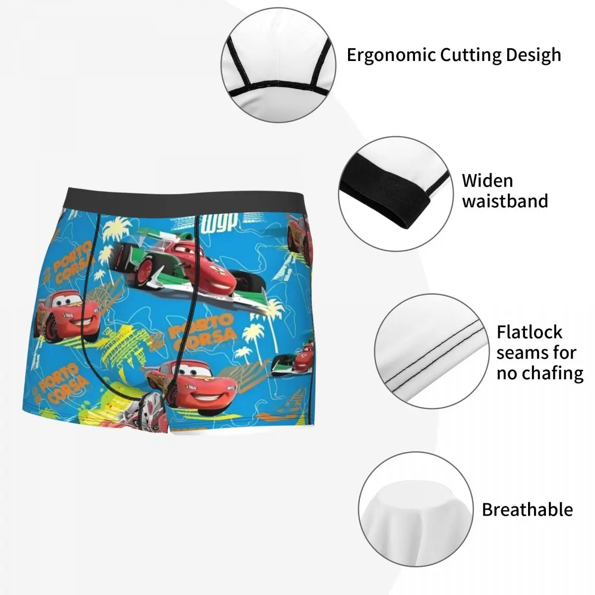 Custom Cars Lightning McQueen Man Boxer Shorts Cozy Underwear Life Is A Highway Printing Fun Underpants