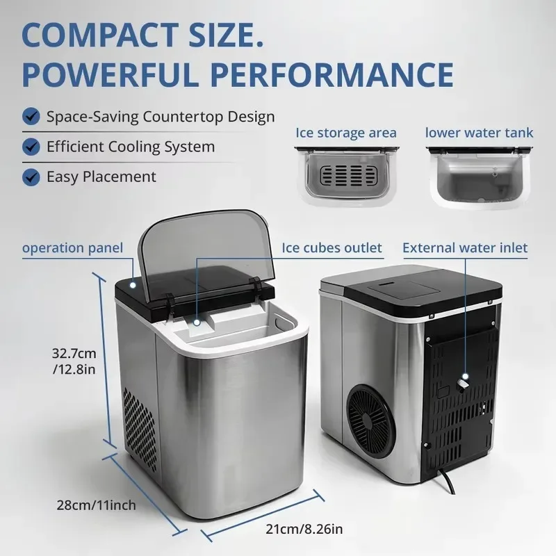 STLF Portable countertop ice machine, self-cleaning electric bullet type ice machine, suitable for family hotels