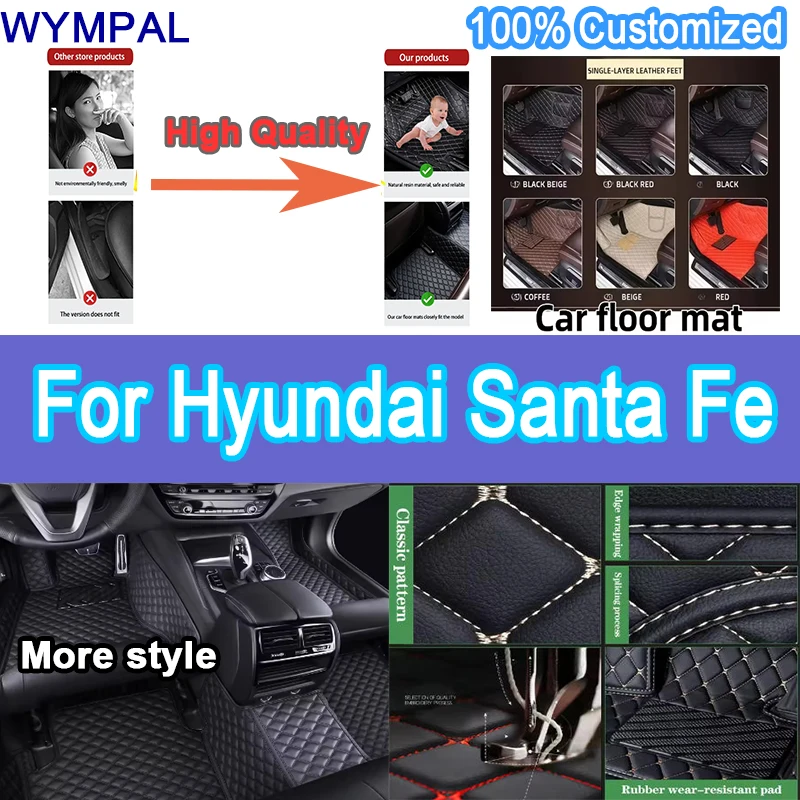 

Luxury Car Floor Mats For Hyundai Santa Fe Five Seats 2013 2014-2018 Auto Foot Pads Carpet Cover Interior Accessories full set