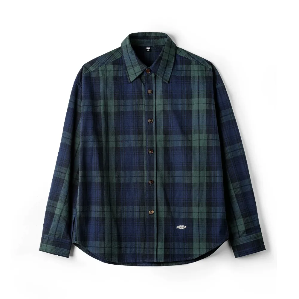 

American Retro Blue-green Checkered Shirt Pure Cotton Texture Long Sleeved Thin Shirts for Men