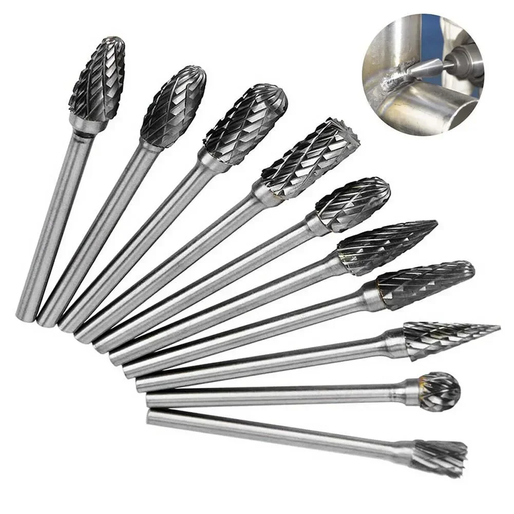 Solid Carbide Burrs 10 Types 1pc 3mm Shank Carbide Rotary Burrs Bit 6mm Diameter Rotary File For Rotary Abrasive Tools