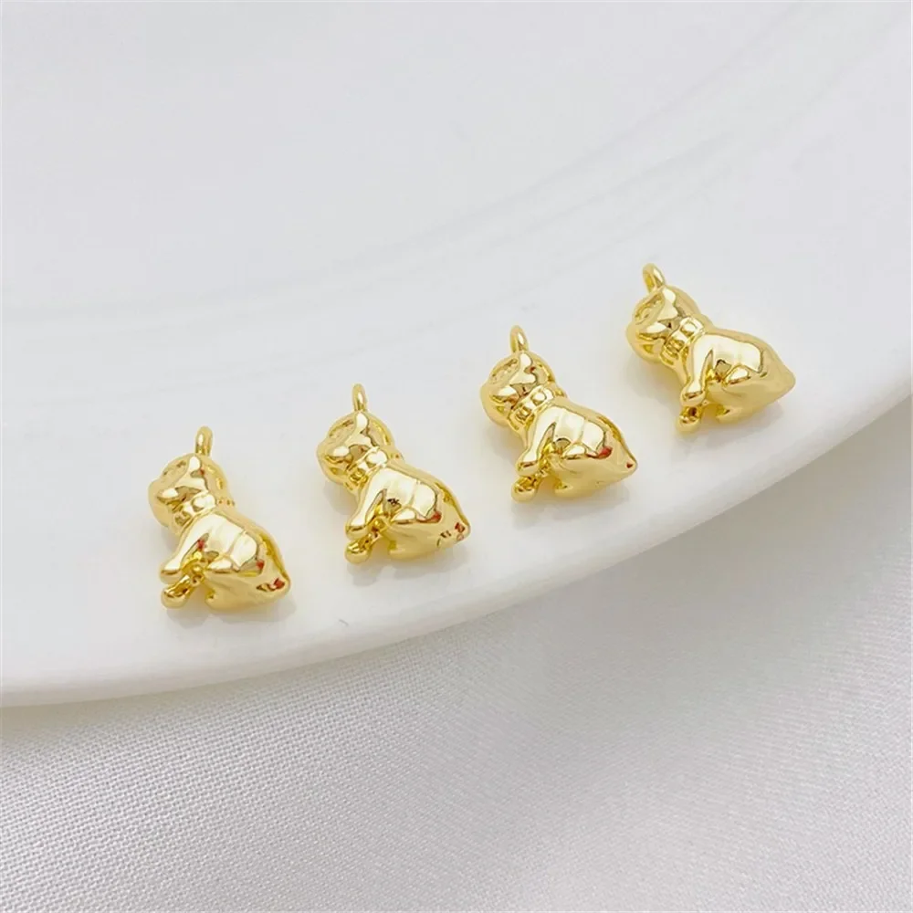 Mini Bulldog chapado en oro de 14 quilates, colgante para cachorros, suministros de joyería DIY, cuentas para collar, pulsera, accesorios artesanales