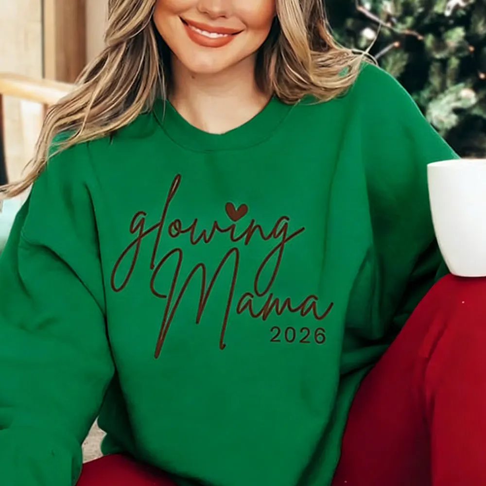 Glowing Mama 2026 スウェットシャツ ママになる人向け クルーネックセーター 妊娠発表 プルオーバー 新年 妊娠中のお母さんへのギフト