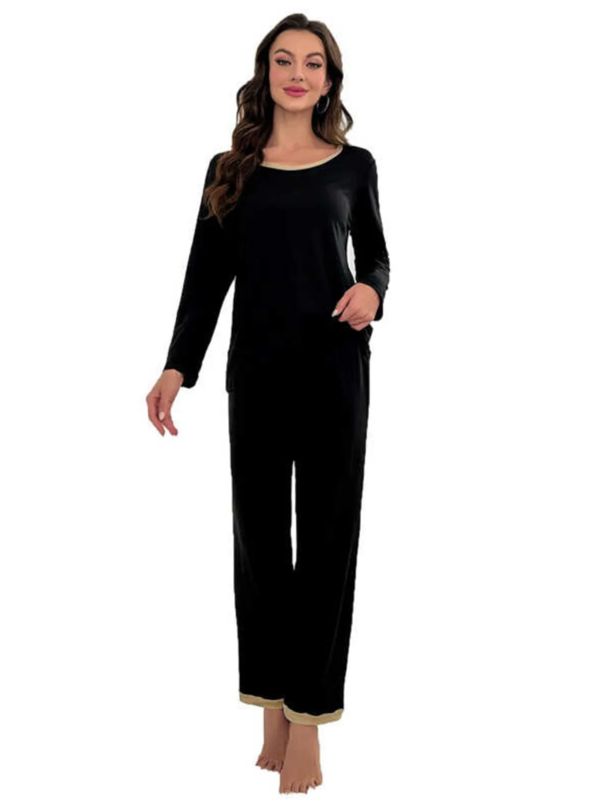 Pakaian Sutra Wanita Celana Panjang Set Dua Potong Pakaian Rumah Sutra Susu Musim Semi Musim Gugur Pakaian Luar