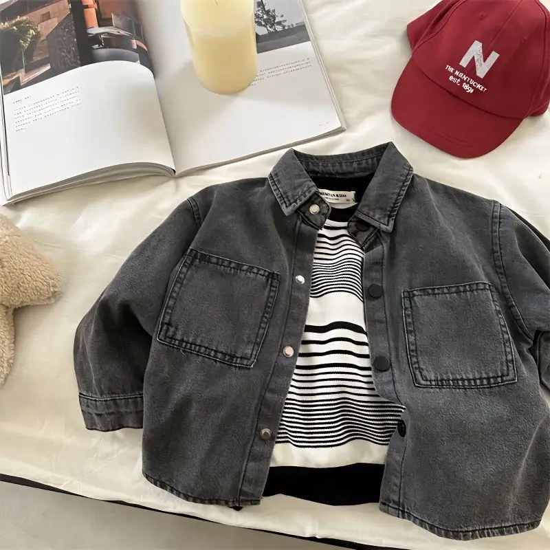 

Boys Girls Turn-down Collar Casual Jean Jacket Thin Style Jackets Kids Clothes 2025 New Autumn Baby Children's Denim Shirt